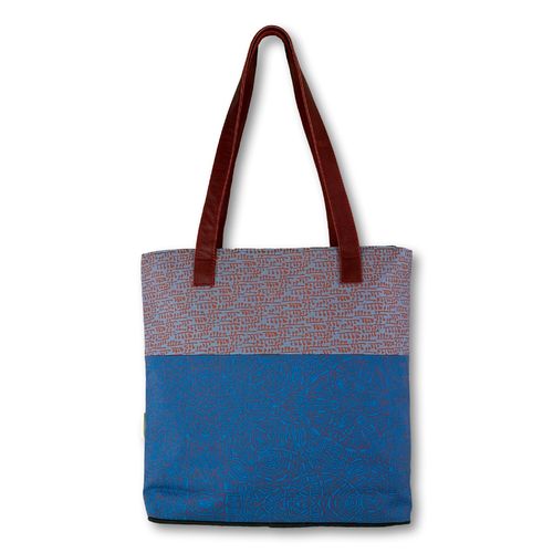 Joburg shopper with hand creenprinted cotton and leather straps02