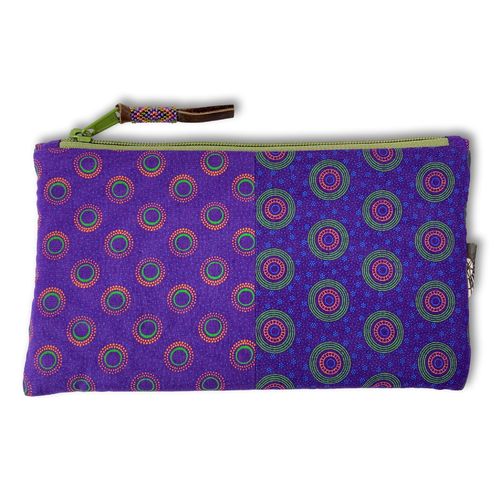 Jabu pencil case made from three Shweshwe fabrics, with decorative zip fastener07