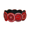 beaded bracelet with leather, shiny red