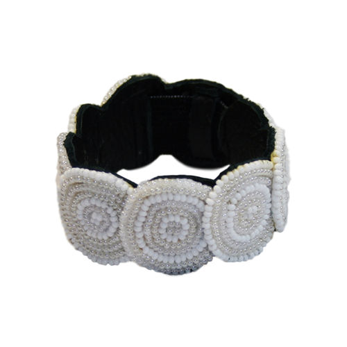 beaded bracelet with leather, white