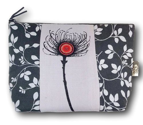 big cosmetic bag, handprinted with pearl beading