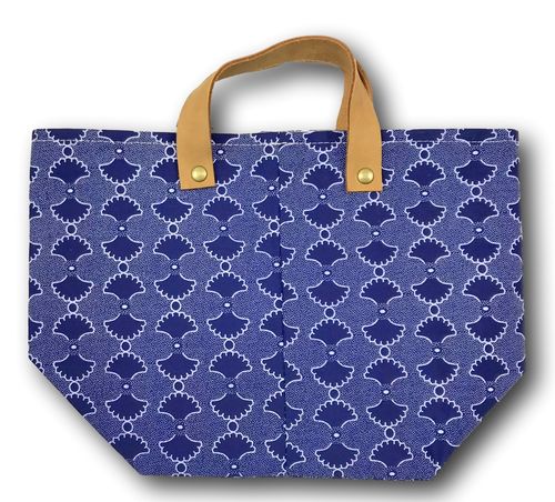 Esigo-textile basket with leatherhandles,medium