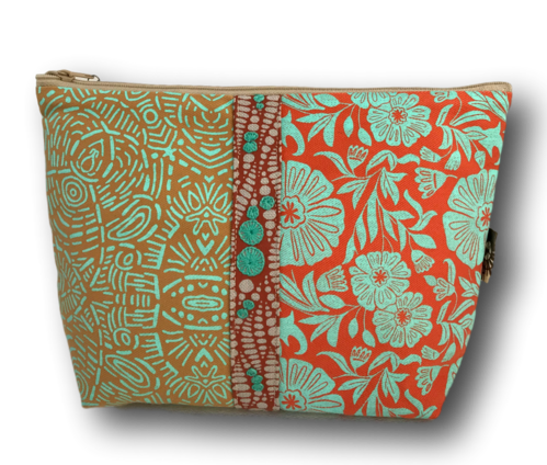 big cosmetic bag, handprinted with pearl beading L37
