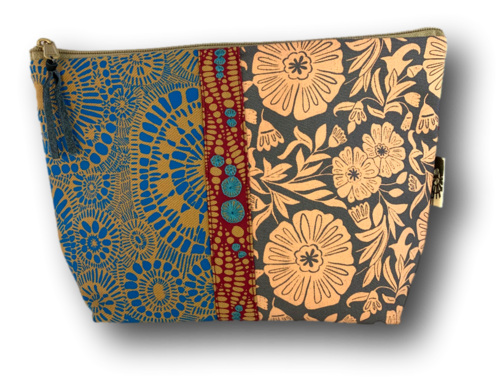 big cosmetic bag, handprinted with pearl beading L44