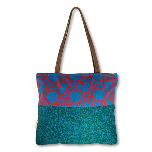 Jozi shopper with hand creenprinted cotton and leather straps02