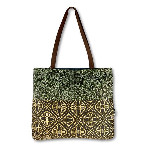 Jozi shopper with hand creenprinted cotton and leather straps09