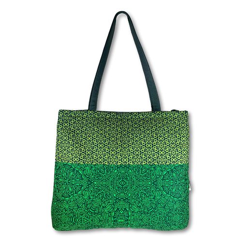 Jozi shopper with hand creenprinted cotton and leather straps04