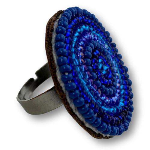 Gugu ring with leather and stainless steel, adjustable05
