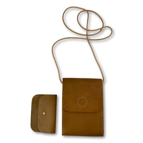 leather shoulder bag for mobile phone & wallet, handsewn04