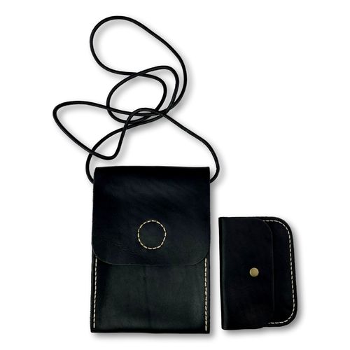 leather shoulder bag for mobile phone & wallet, vegtan leather03
