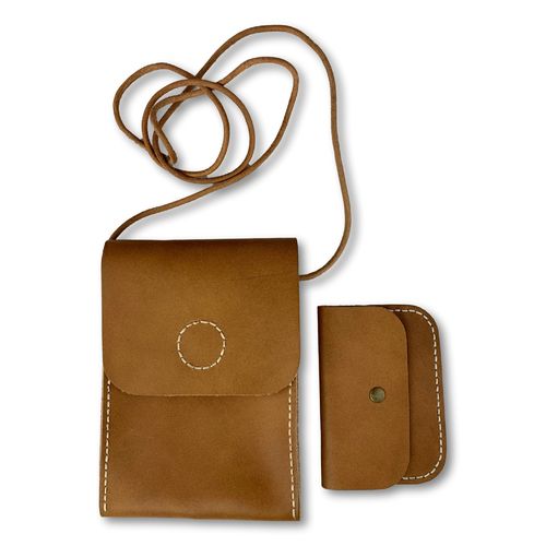 leather shoulder bag for mobile phone & wallet, vegtan leather04