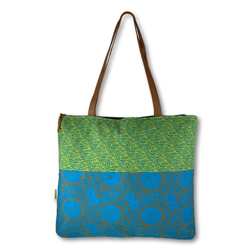 Jozi shopper with hand creenprinted cotton and leather straps13
