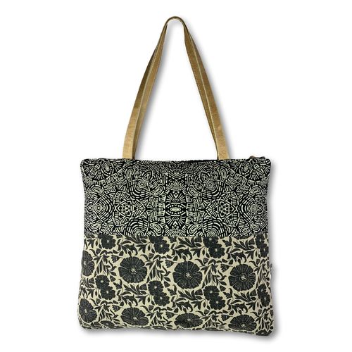 Jozi shopper with hand creenprinted cotton and leather straps14