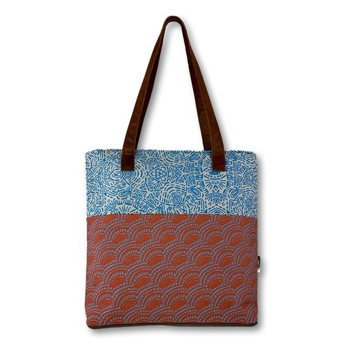 Joburg shopper with hand creenprinted cotton and leather straps01