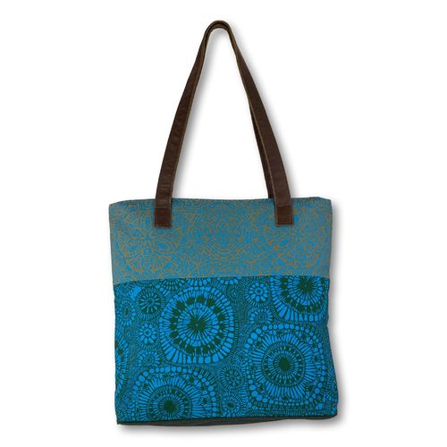 Joburg shopper with hand creenprinted cotton and leather straps18