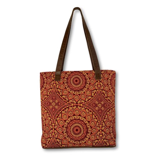 Shweshwe-shopper with hand creenprinted cotton and leather straps06