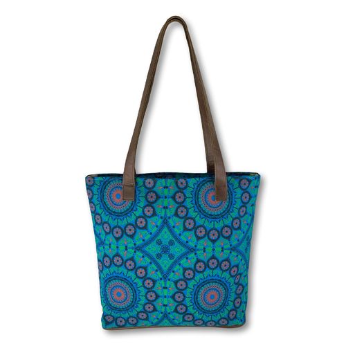 Shweshwe-shopper with hand creenprinted cotton and leather straps01