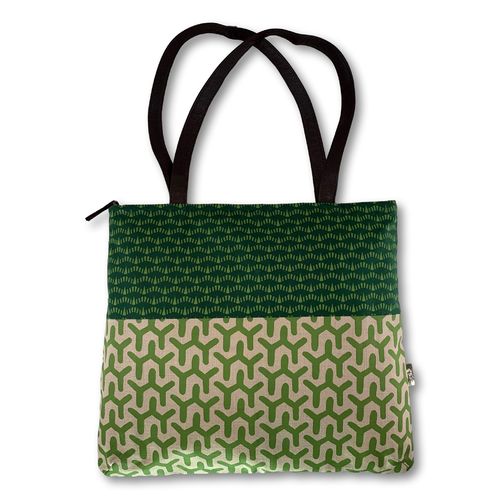 Jozi shopper with hand creenprinted cotton and leather straps20