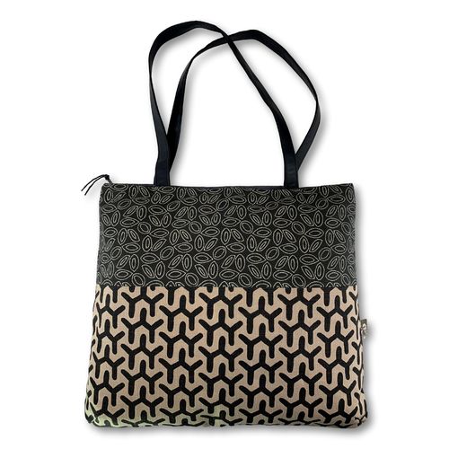 Jozi shopper with hand creenprinted cotton and leather straps22