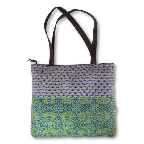 Jozi shopper with hand creenprinted cotton and leather straps21