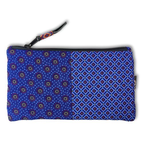 Jabu pencil case made from three Shweshwe fabrics, with decorative zip fastener06