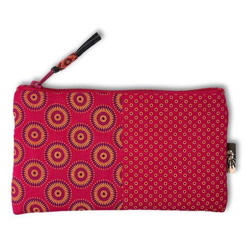 Jabu pencil case made from three Shweshwe fabrics, with decorative zip fastener08