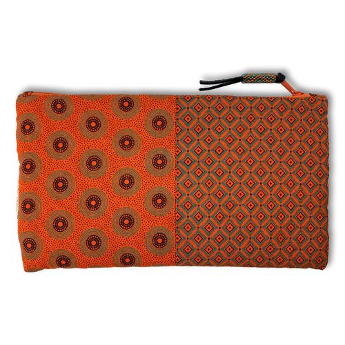 Jabu pencil case made from three Shweshwe fabrics, with decorative zip fastener09