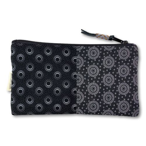 Jabu pencil case made from three Shweshwe fabrics, with decorative zip fastener01