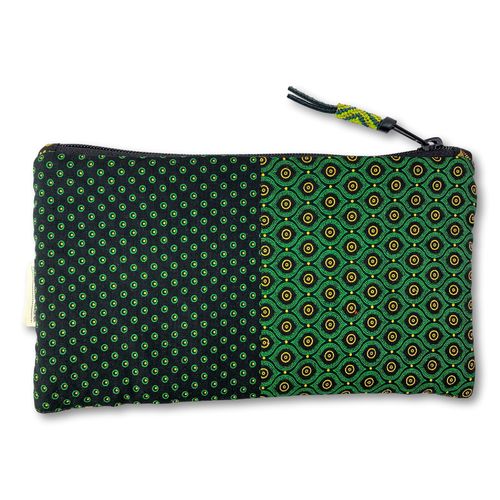 Jabu pencil case made from three Shweshwe fabrics, with decorative zip fastener02
